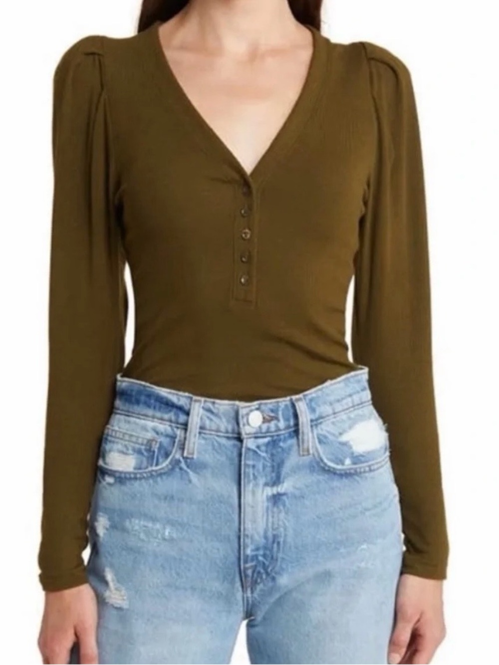 Frame cotton top with ruffled long sleeves